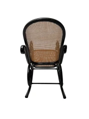 Thonet Art Nouveau Rocking Chair, Black Lacquered Beech, Wicker Seat